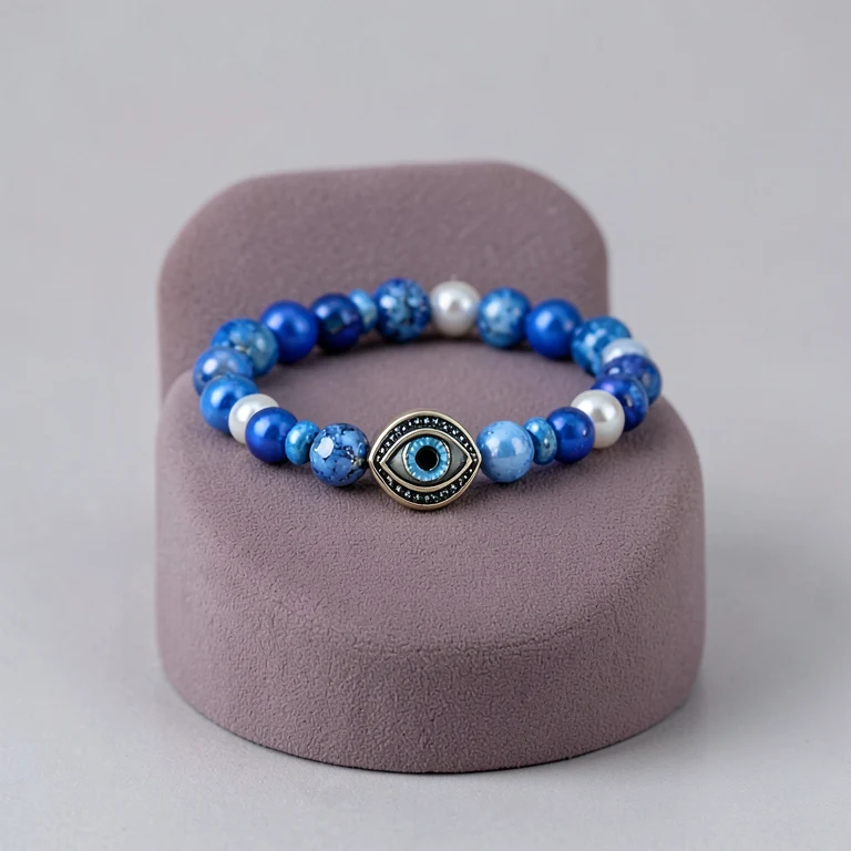 Imitation Blue Bead Evil-Eye Bracelet