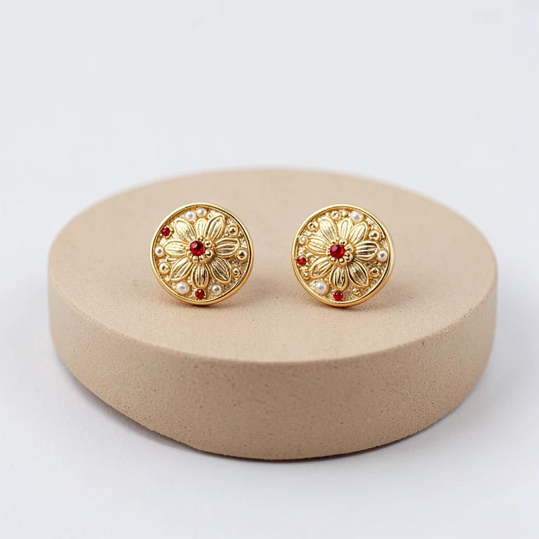 Imitation Temple-Style Floral Stud Earrings
