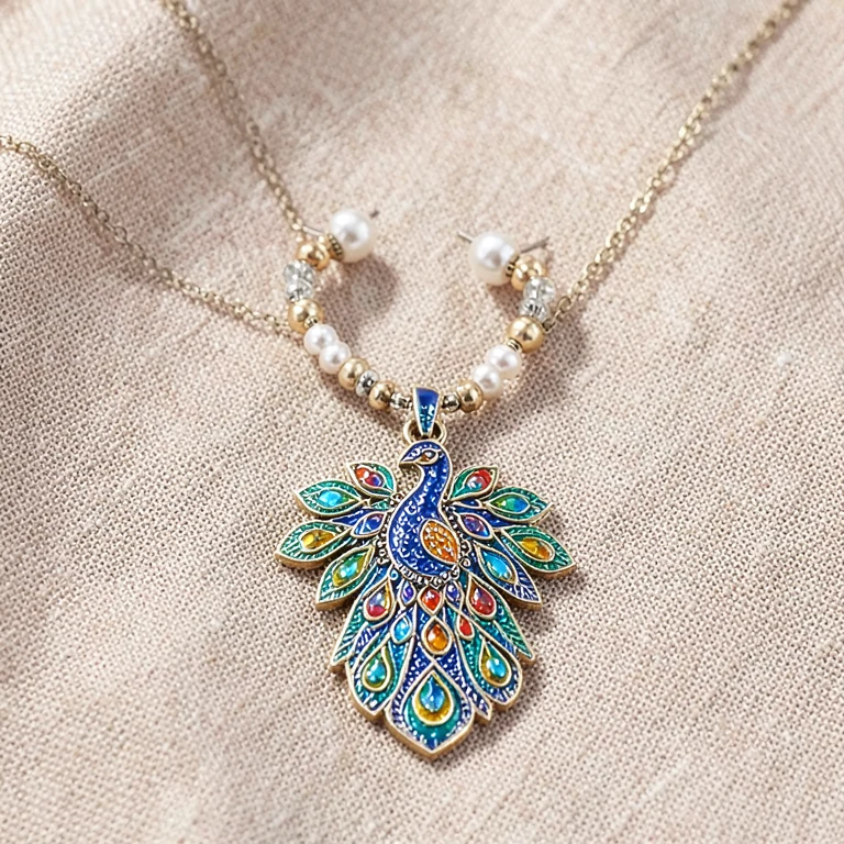 Imitation Enamel Peacock Necklace Set