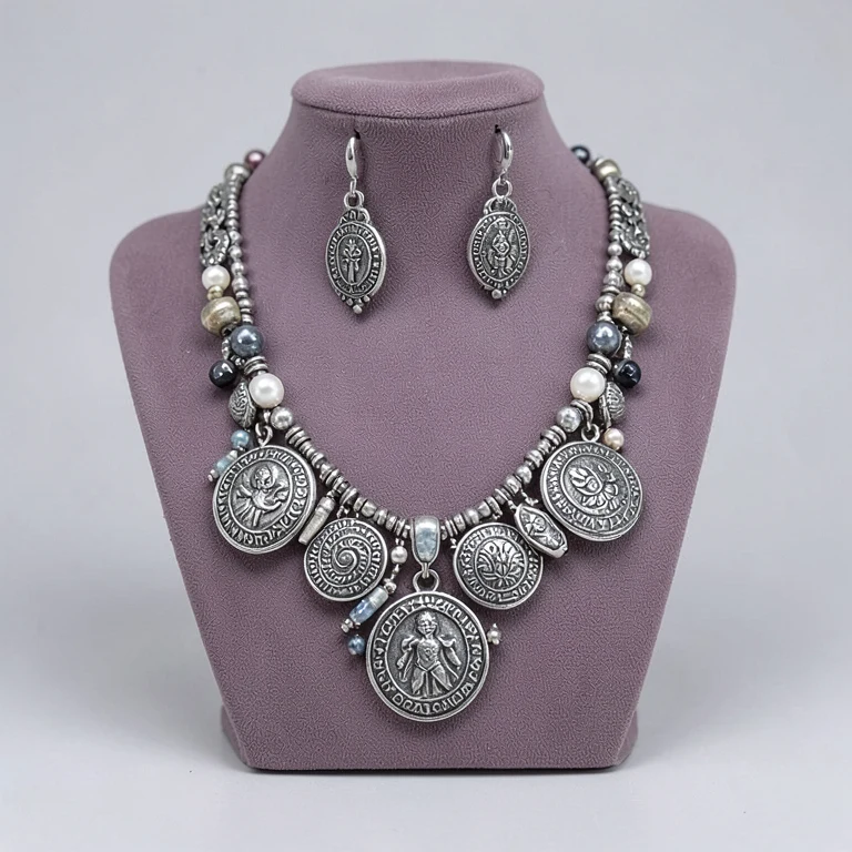 Imitation Oxidised-Tone Tribal Necklace Set