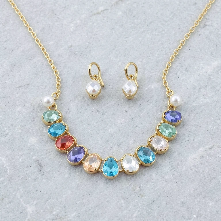 Imitation Navratna-Style Necklace Set