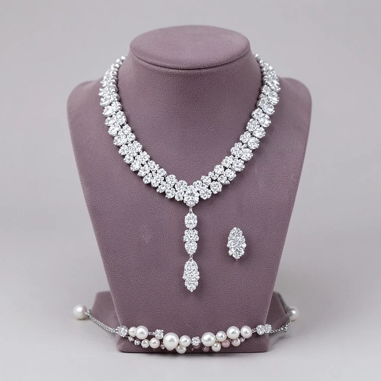 Imitation American-Diamond-Style Bridal Necklace Set
