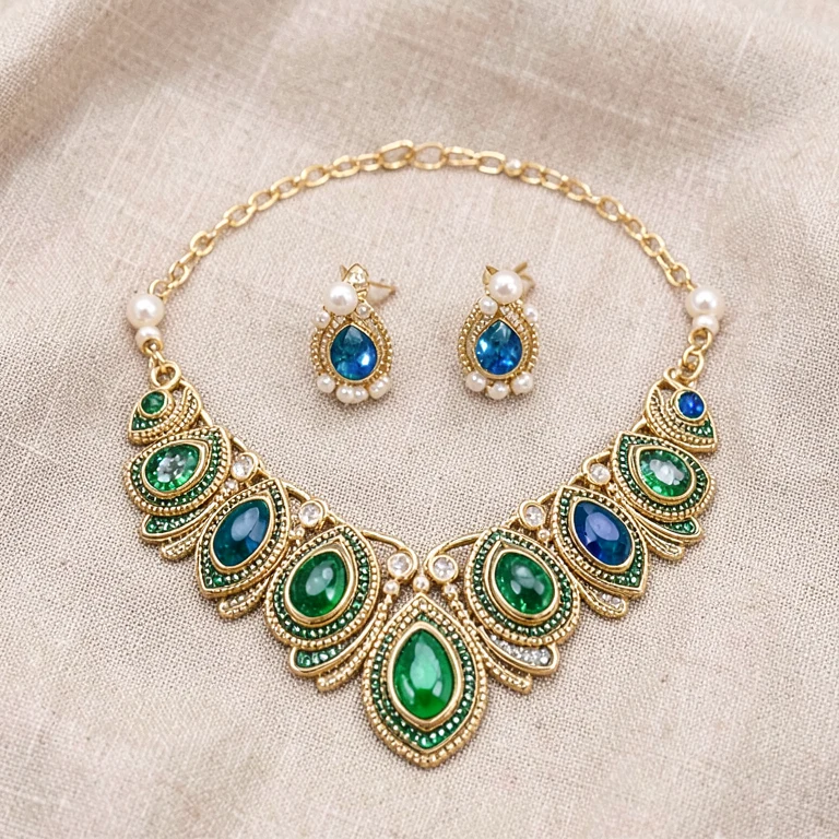 Imitation Peacock Motif Bridal Necklace Set