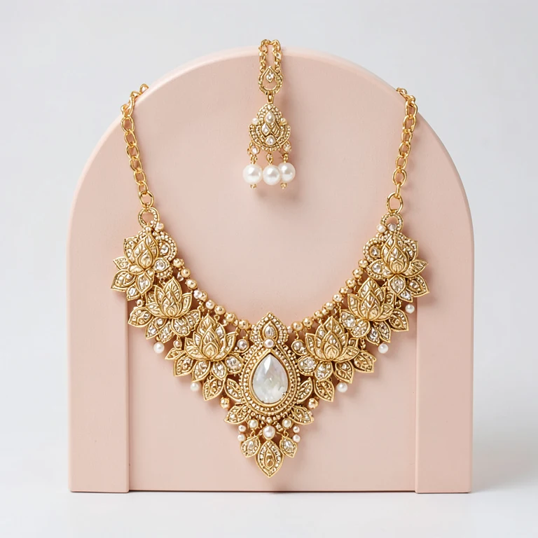 Imitation Lotus Temple-Style Bridal Necklace Set